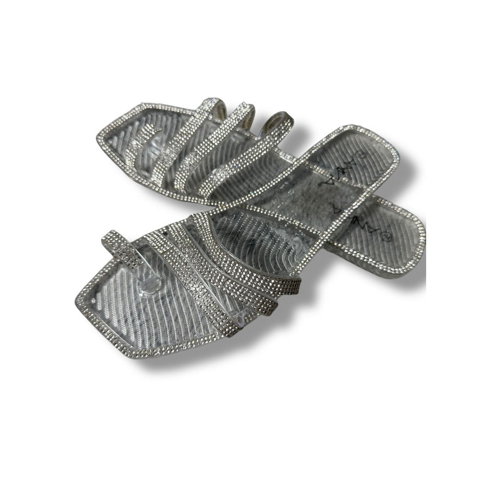 Anna Silver Rhinestone Slide Sandals - Picture 11 of 12